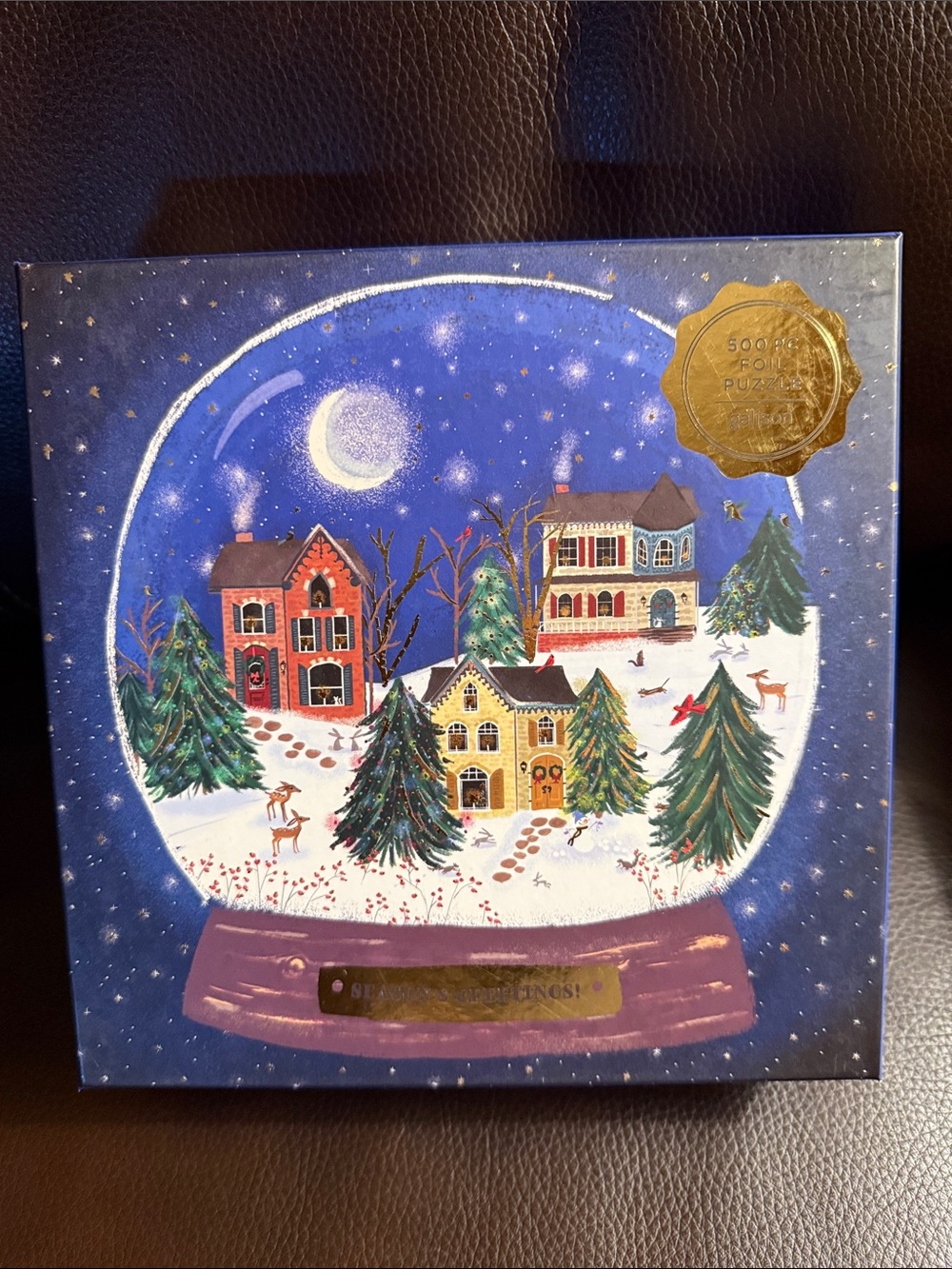 Galison Winter Snow Globe. 500 piece jigsaw puzzle with poster. Complete
